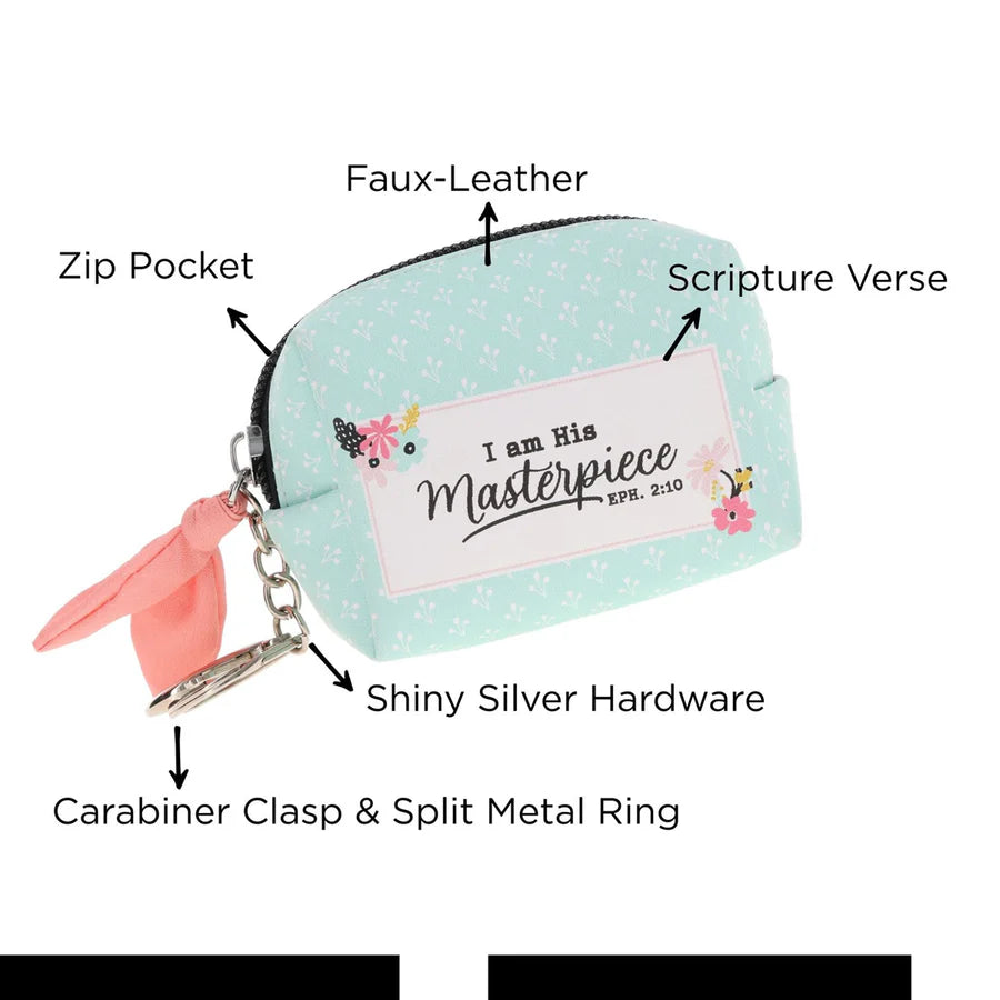 I Am His Masterpiece Faux Leather Pouch Keychain