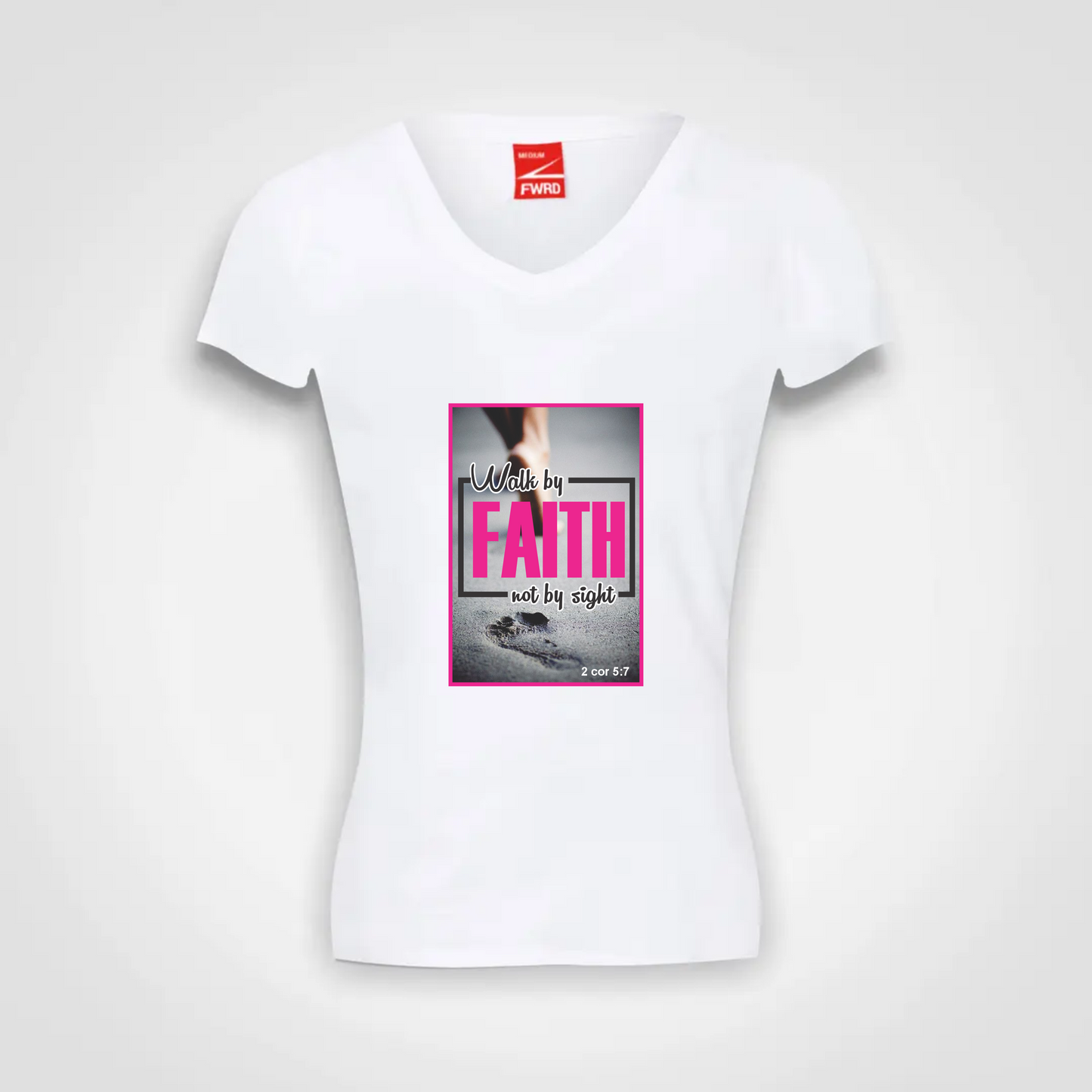 Ladies V Neck T Shirt (W)- Walk by Faith