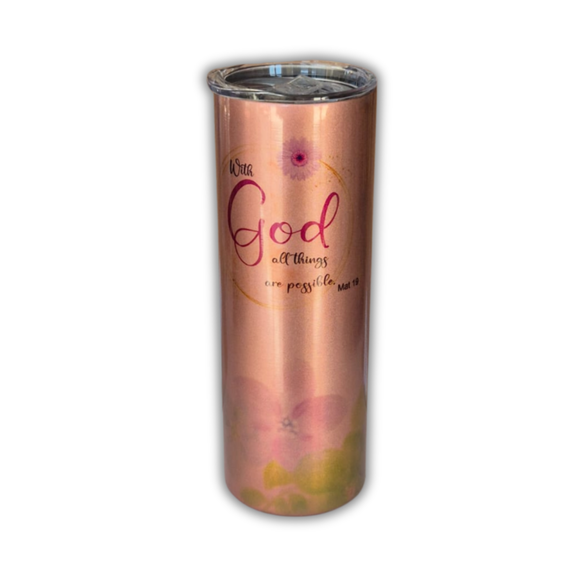 Stainless Steel Tumbler - With God all things are Possible - Rose Gold