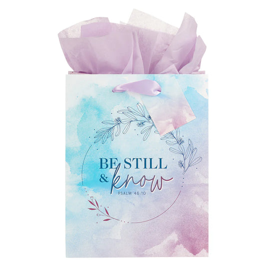 Be Still Watercolor Medium Gift Bag With Gift Tag - Psalm 46:10