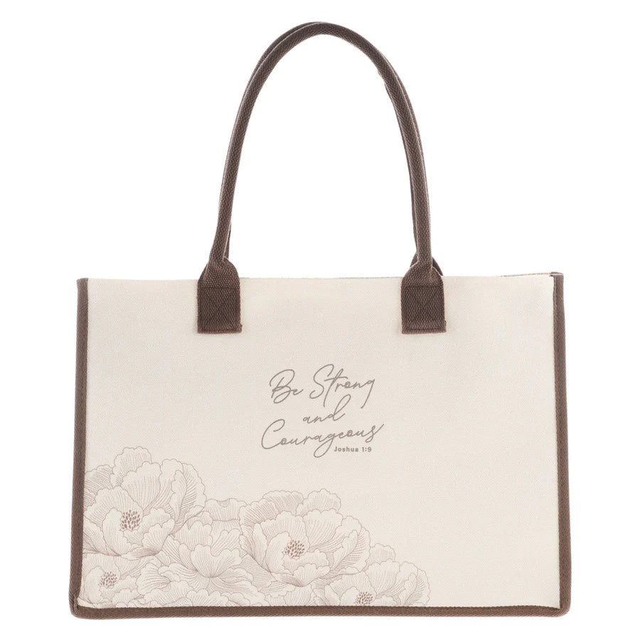Be Strong and Courageous Cream Canvas Tote Bag