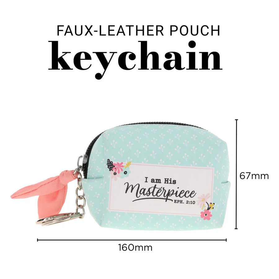 I Am His Masterpiece Faux Leather Pouch Keychain