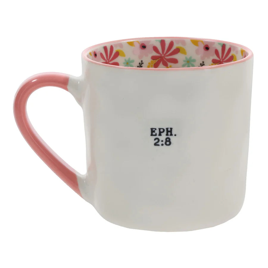 Saved by God's Grace Ceramic Mug with Floral Interior