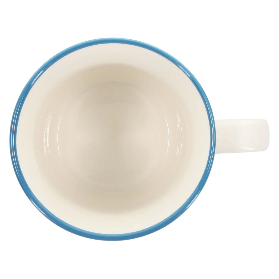 Be Still and Know Ceramic Mug with Blue Rim