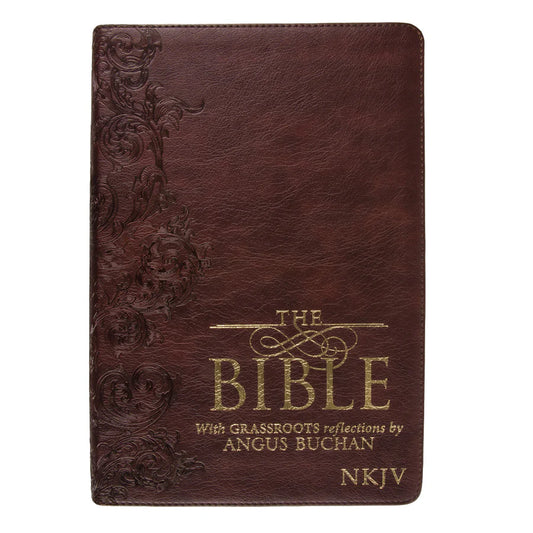 NKJV Brown Faux Leather Flexcover Bible With Grassroots Reflections Thumb-Indexed