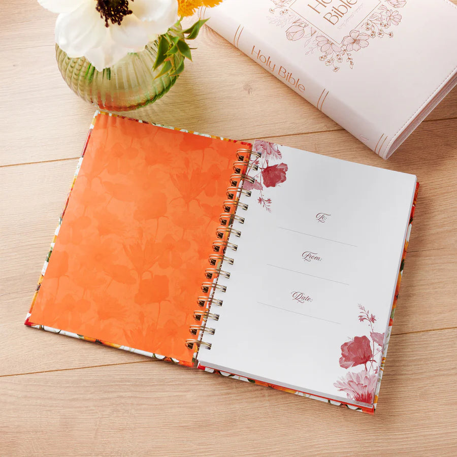 Hope Orange Floral Hardcover Wirebound Journal