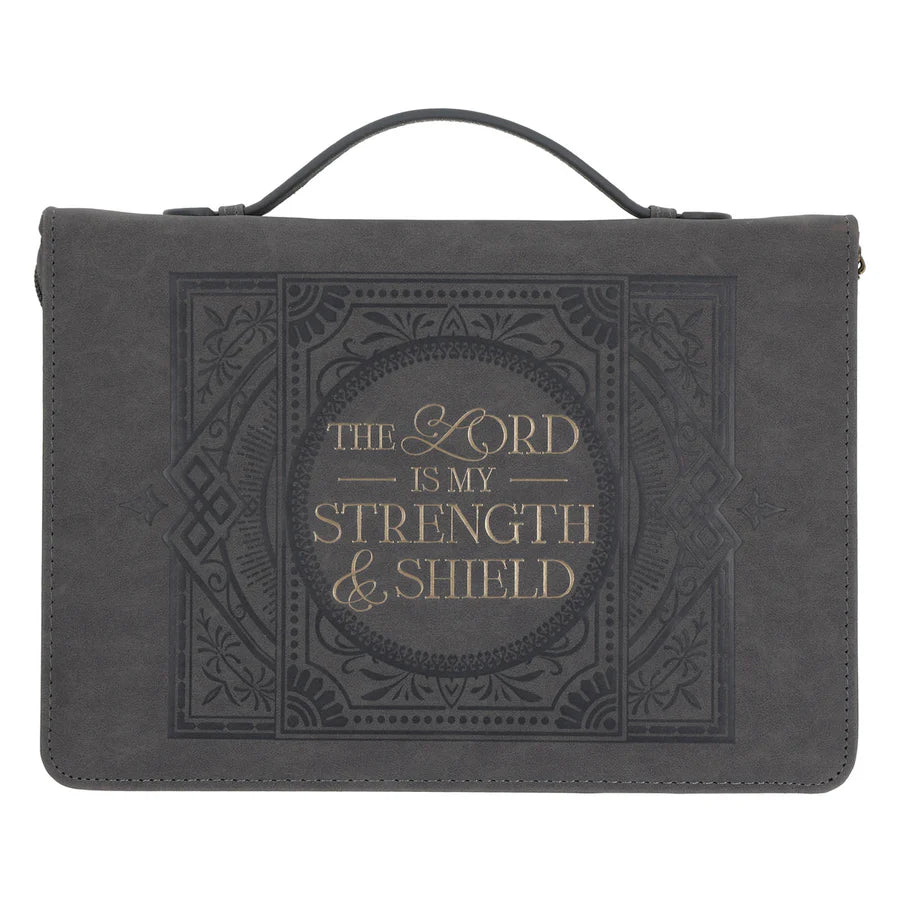 The Lord Is My Strength and Shield Faux Leather Bible Bag