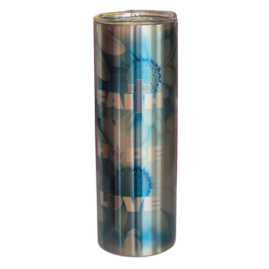 Stainless Steel Tumbler - Faith Hope Love -Silver