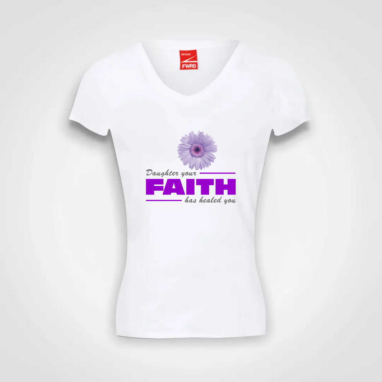 Ladies V Neck T Shirt (W)- Daughter Your Faith Has Healed You