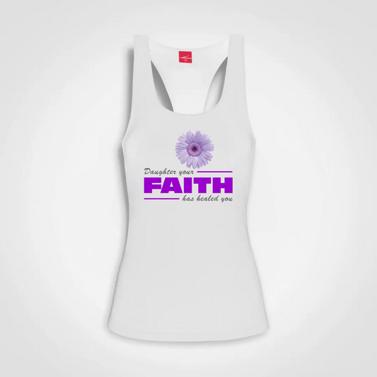 Daughter Your Faith Has Healed You - Ladies Sport Top White