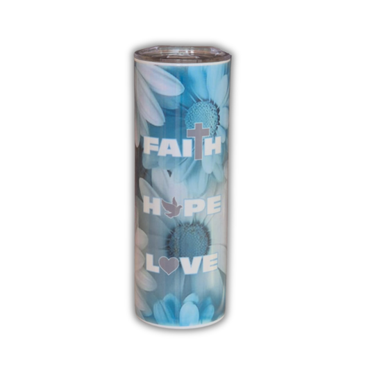 Stainless Steel Tumbler - Faith Hope Love -White