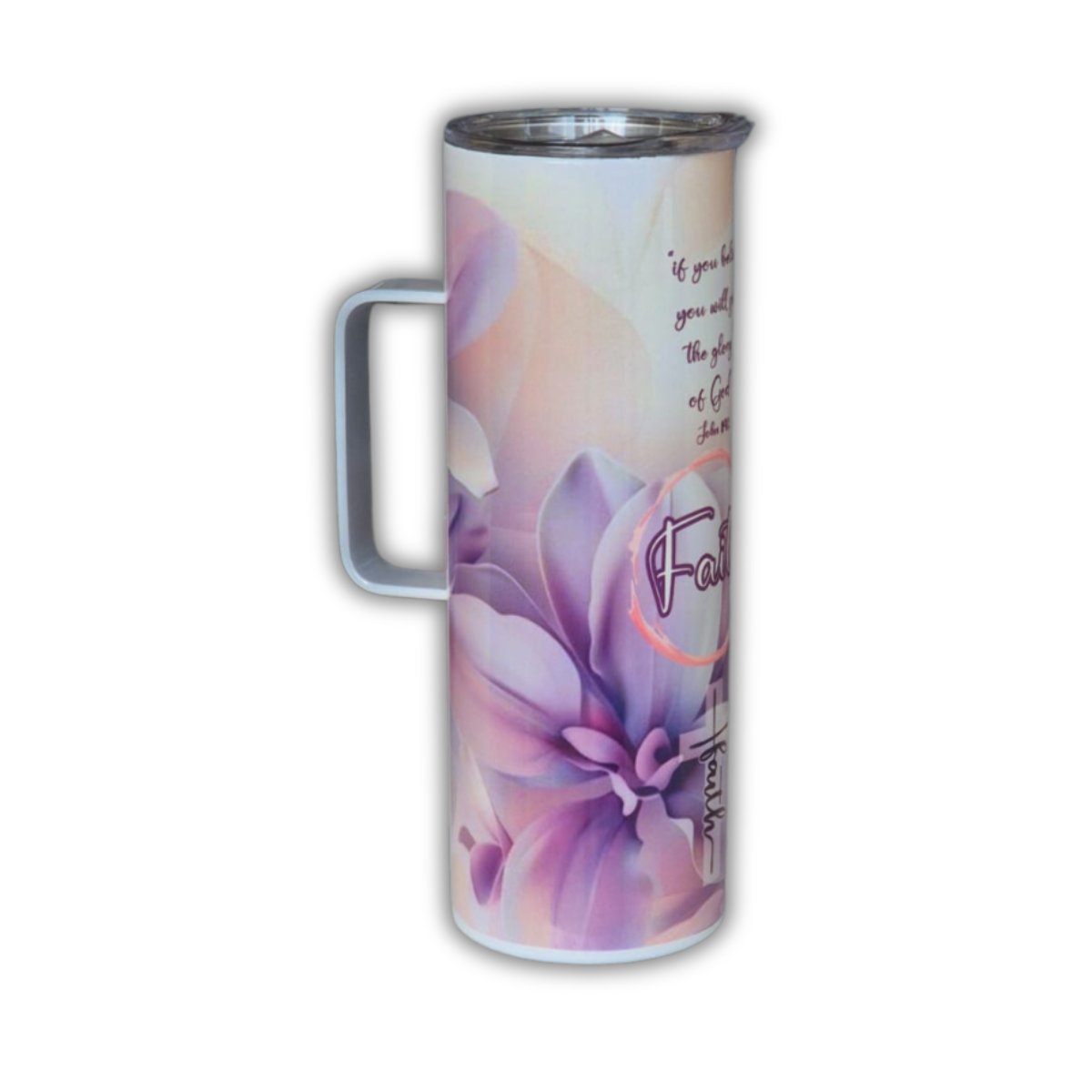 Stainless Steel Tumbler - Faith White with handle
